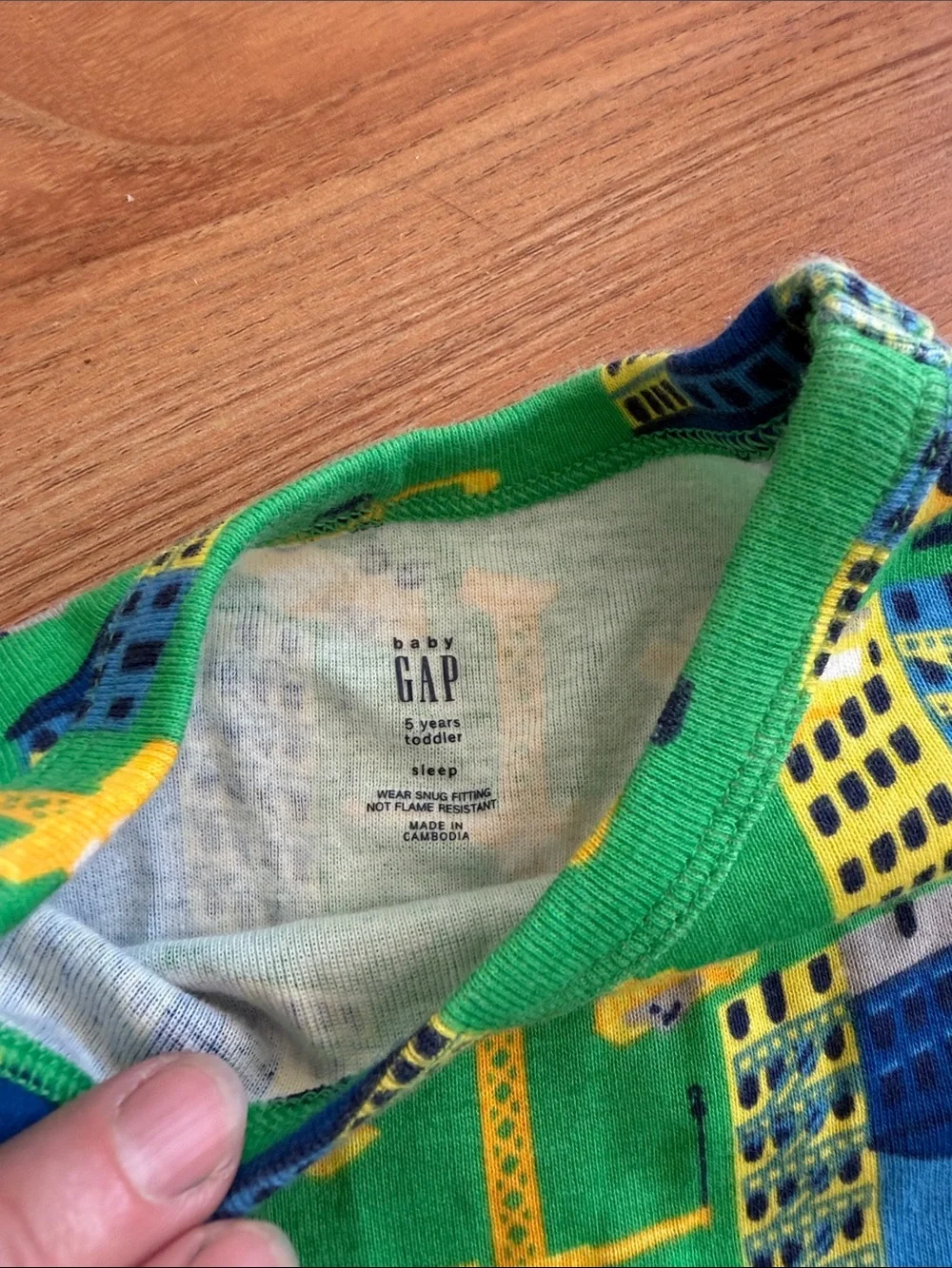GAP Green & Blue Striped and Construction-Print Kids Pajama Set